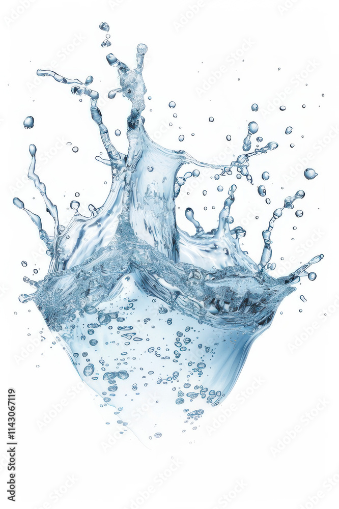 High-speed capture of a water splash forming a crown shape, symbolizing purity, freshness, and motion on a white background. High-speed capture of a water splash forming a crown shape, symbolizing purity, freshness, and motion on a white background.