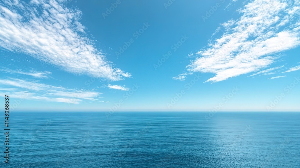 Fototapeta premium Serene ocean panorama with blue skies and wispy clouds