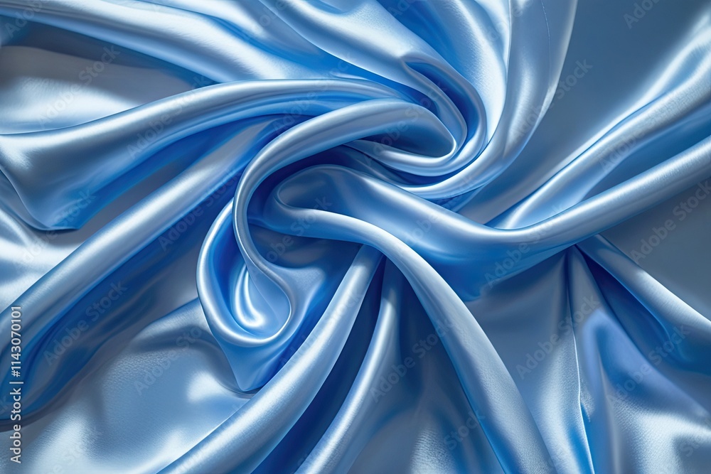 Obraz premium Gentle Blue Silk Satin Fabric Flowing in the Wind on Bright Background