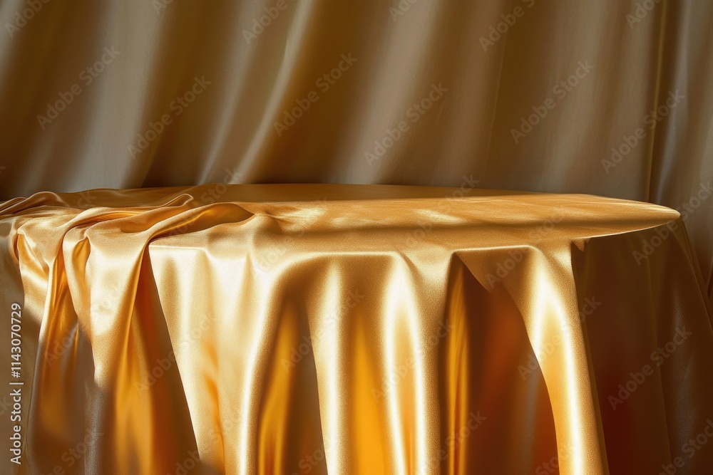 Luxurious Drapery: Textured Gold Table Cloth Showcasing Silk Elegance Luxurious Drapery: Textured Gold Table Cloth Showcasing Silk Elegance