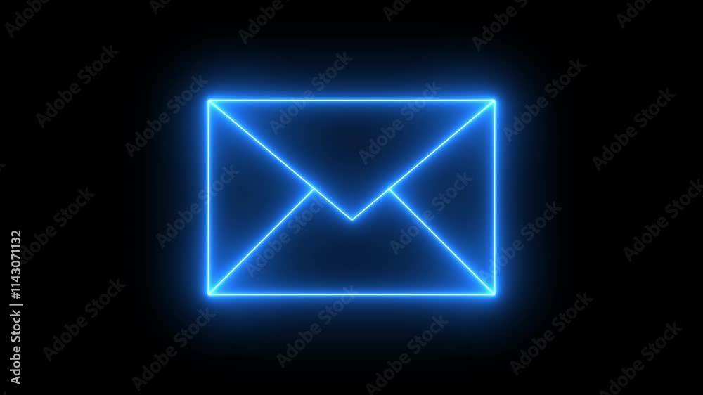 neon blue color message icon animation with black background. glowing neon message icon concept. neon blue color message icon animation with black background. glowing neon message icon concept.