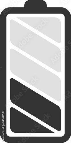 Simple battery icon indicating a low charge status, using minimalist design and gray and black colors, suitable for user interfaces and mobile apps