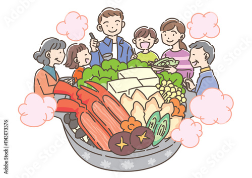 蟹鍋を食べる家族