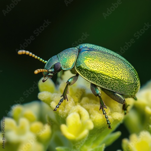 Shiny Green Beetle: A Macro Shot of a Vibrant Insect in Its Natural Habitat