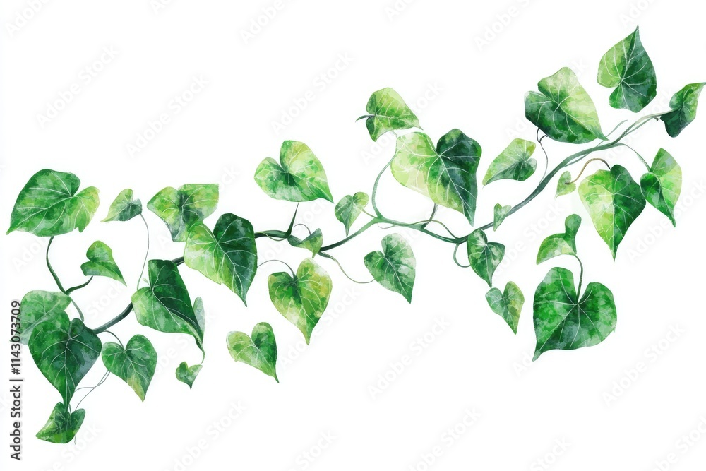 Isolated Green Vine Foliage on White Background with Elegantly Shaped Leaves Isolated Green Vine Foliage on White Background with Elegantly Shaped Leaves