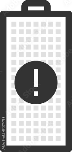 Battery icon is showing low power warning notification with exclamation point symbol representing critical energy level and need for immediate charging