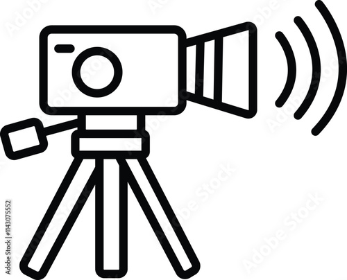 Outline design of a video camera icon for digital media and technology concepts