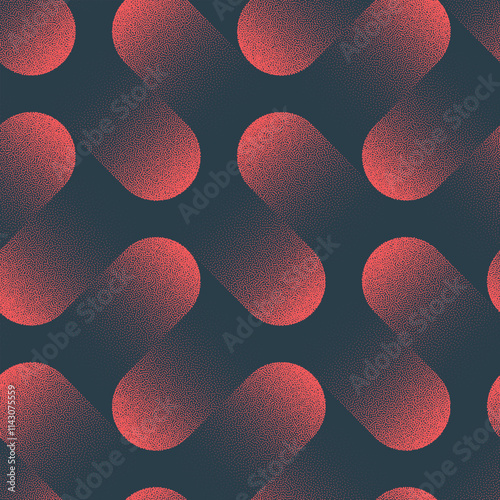 Futuristic Eye-Catching Mod Seamless Pattern Trend Dotwork Vector Red Black Abstract Background. Dynamic Structure Halftone Art Illustration for Fancy Textile Print. Endless Modern Special Abstraction