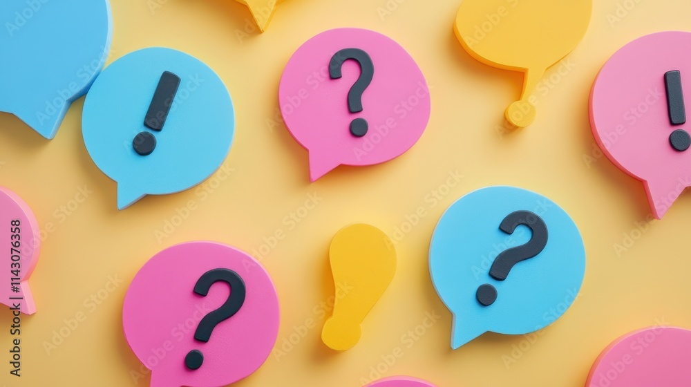 Naklejka premium Clean layout with speech bubbles highlighting questions and answers.