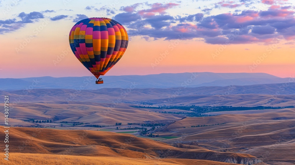 Fototapeta premium Hot Air Balloon in a Vibrant Valley View