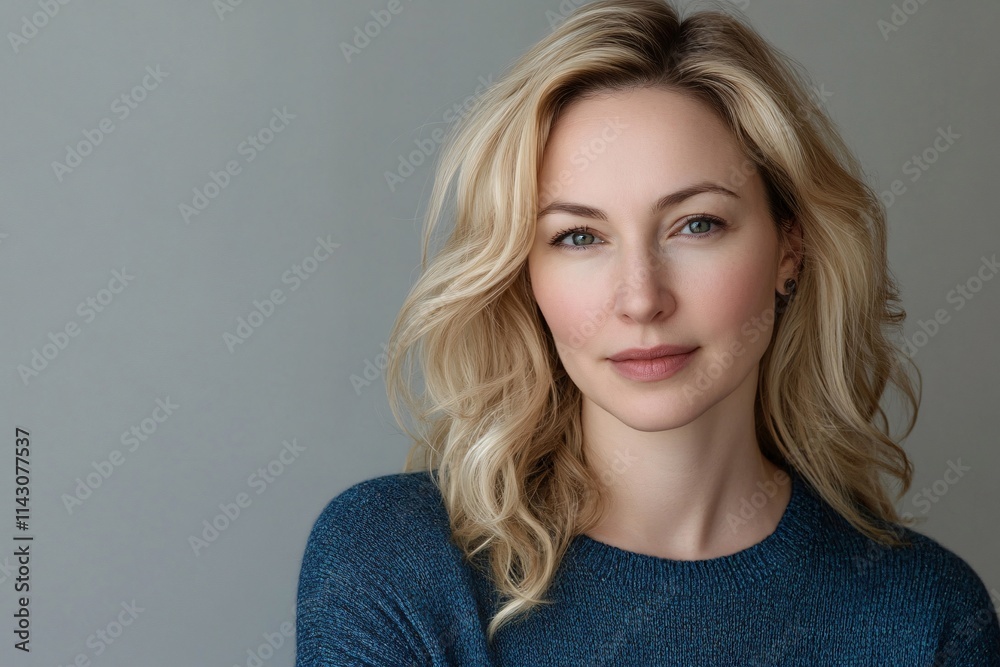 A close-up of a Ukrainian blonde model in her early 30s, wearing a blue sweater with small crystals, sharp studio lighting, glowing, soft expression 3 A close-up of a Ukrainian blonde model in her early 30s, wearing a blue sweater with small crystals, sharp studio lighting, glowing, soft expression 3