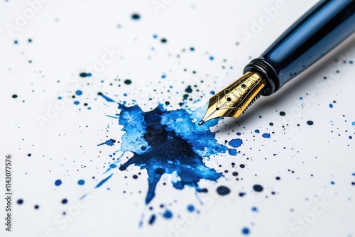 Ink Splash: Artistic Accident of Fountain Pen Inking on Blotting Paper in Diverse Shades for Author's Desk photo