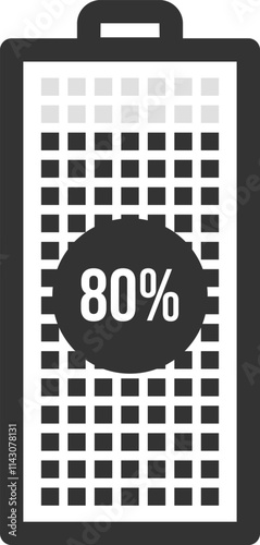 Battery icon displaying an eighty percent charge, representing a satisfactory level of remaining power for various electronic devices and equipment in use