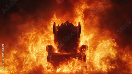 Demonic throne in hell surrounded by fire and brimstone, creating an ominous setting, demon, throne, hell, fire, brimstone. Brimstone. Illustration