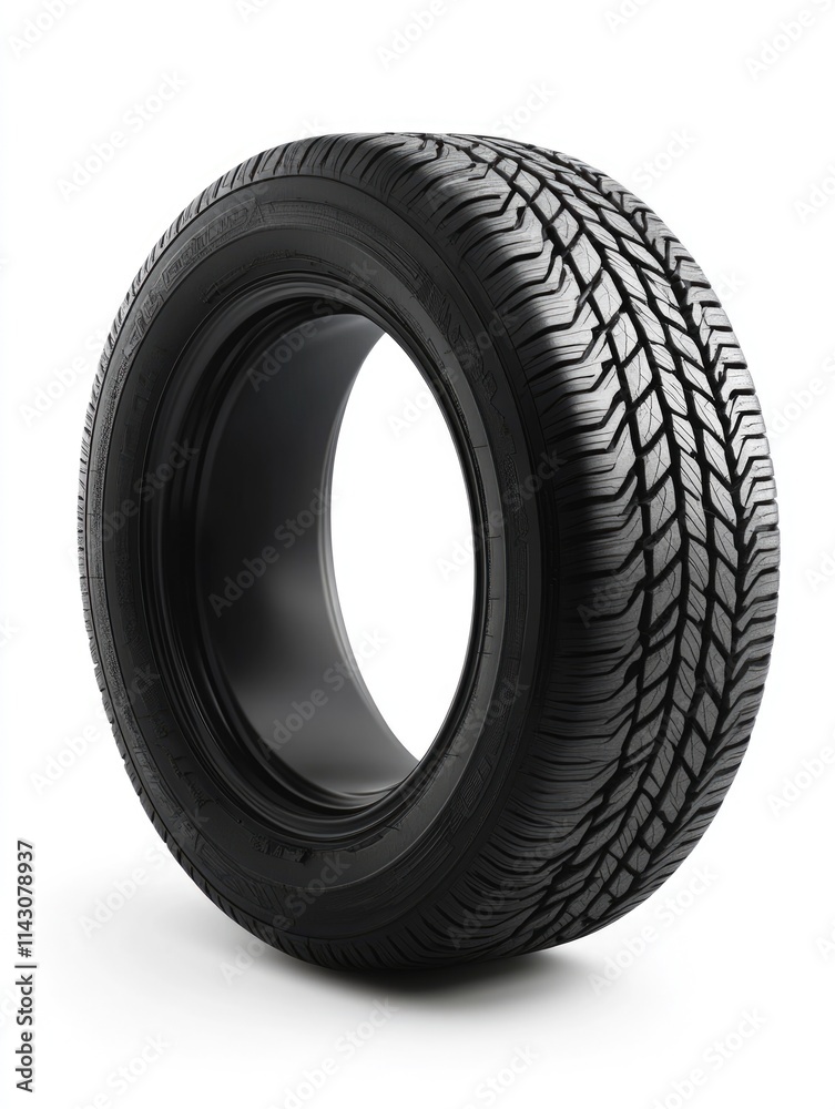 Single Car Tire Isolated on a Pure White Background - Rubber Wheel for Transportation and Drive Single Car Tire Isolated on a Pure White Background - Rubber Wheel for Transportation and Drive