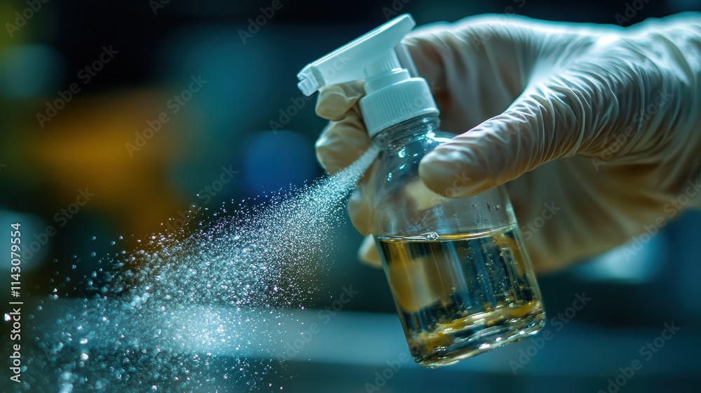 Close-up of antiseptic spray being applied to an open wound. Close-up of antiseptic spray being applied to an open wound.