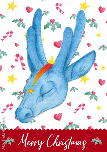 Christmas flyer with illustrations in watercolor,