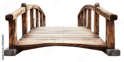 Isolated Wooden Bridge on White Background, Perfectly Designed for Hikers to Connect and Navigate Across Terrain photo