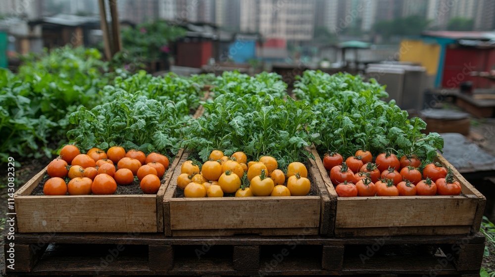 Fruit and vegetable stand with fresh produce at a market Fruit and vegetable stand with fresh produce at a market