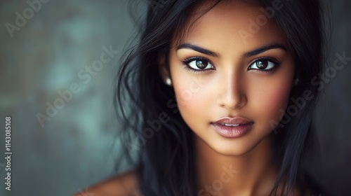 Elegant Headshot of a Beautiful Asian Indian Woman Smiling in a Professional Studio Setting