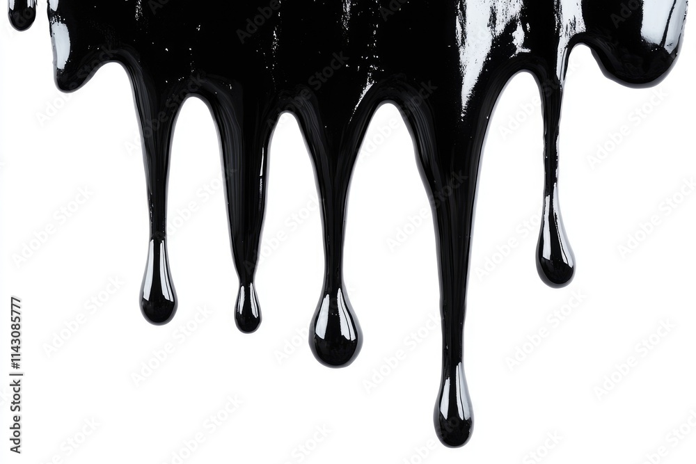 Dark Fluid Substance Dripping Down: A Spooky Texture for Halloween with Black Resin on White Background Dark Fluid Substance Dripping Down: A Spooky Texture for Halloween with Black Resin on White Background