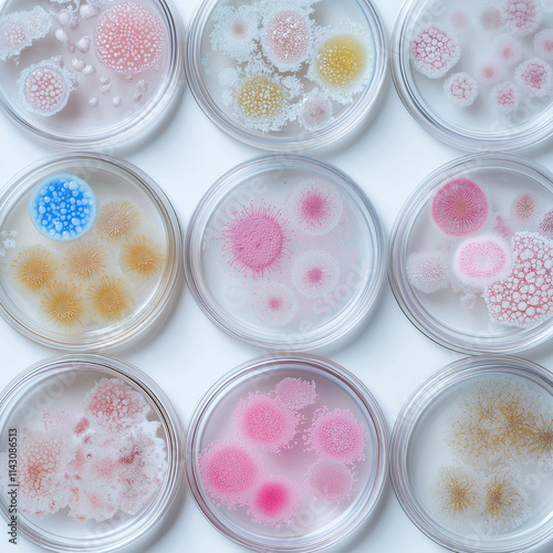 a set of petrie dishes with bacteria  photo