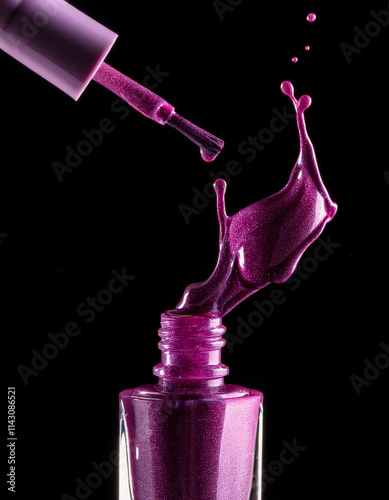 pink nail polish, on a black background