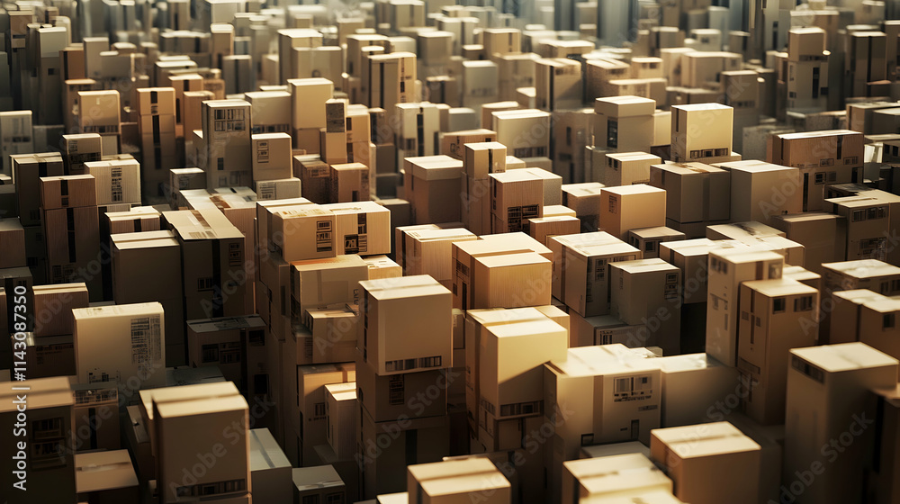 Chaotically stacked cardboard boxes in a bustling warehouse environment - Chaotically stacked cardboard boxes in a bustling warehouse environment -