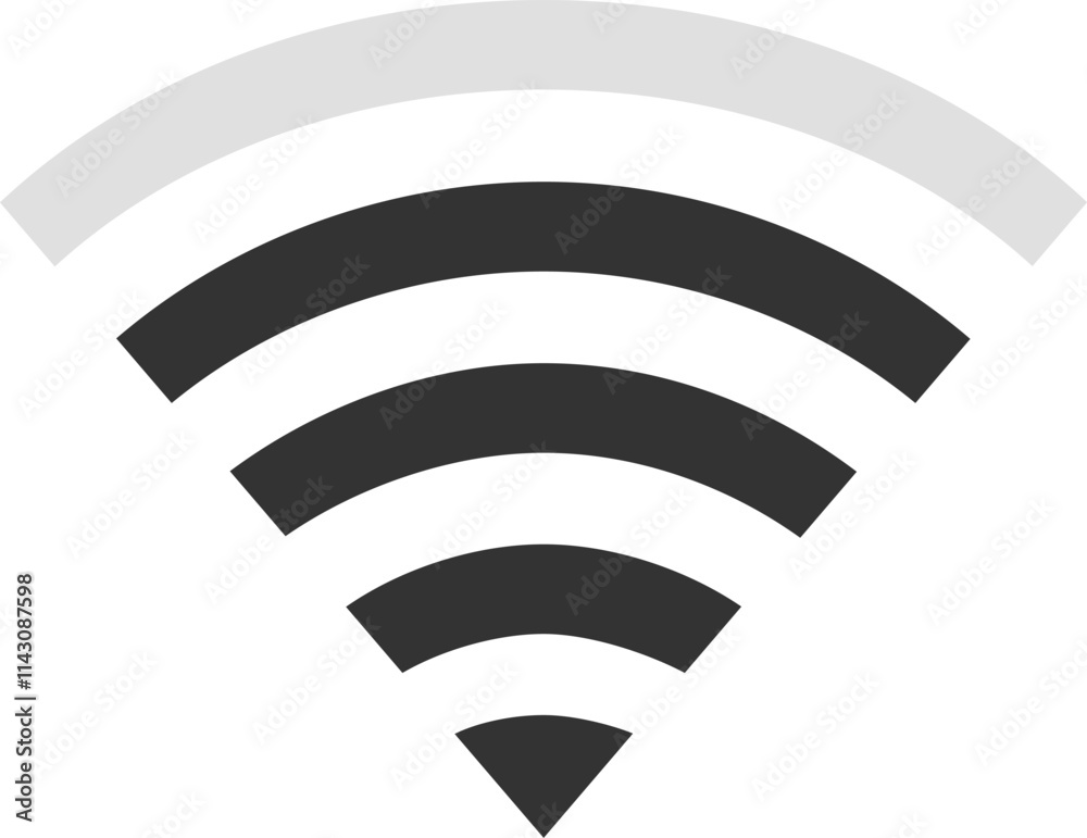 Wireless network symbol representing internet access and connectivity, illustrating the transmission of data through radio waves and highlighting network availability and strength Wireless network symbol representing internet access and connectivity, illustrating the transmission of data through radio waves and highlighting network availability and strength