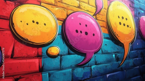 Colorful comic book-style speech bubbles
