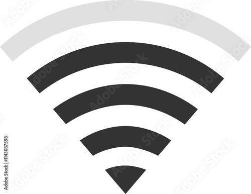 Wireless network symbol representing internet access and connectivity, illustrating the transmission of data through radio waves and highlighting network availability and strength