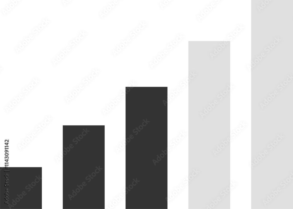 Growing bar chart with dark and light gray bars is showing positive trend, business and financial performance or company growth on white background Growing bar chart with dark and light gray bars is showing positive trend, business and financial performance or company growth on white background