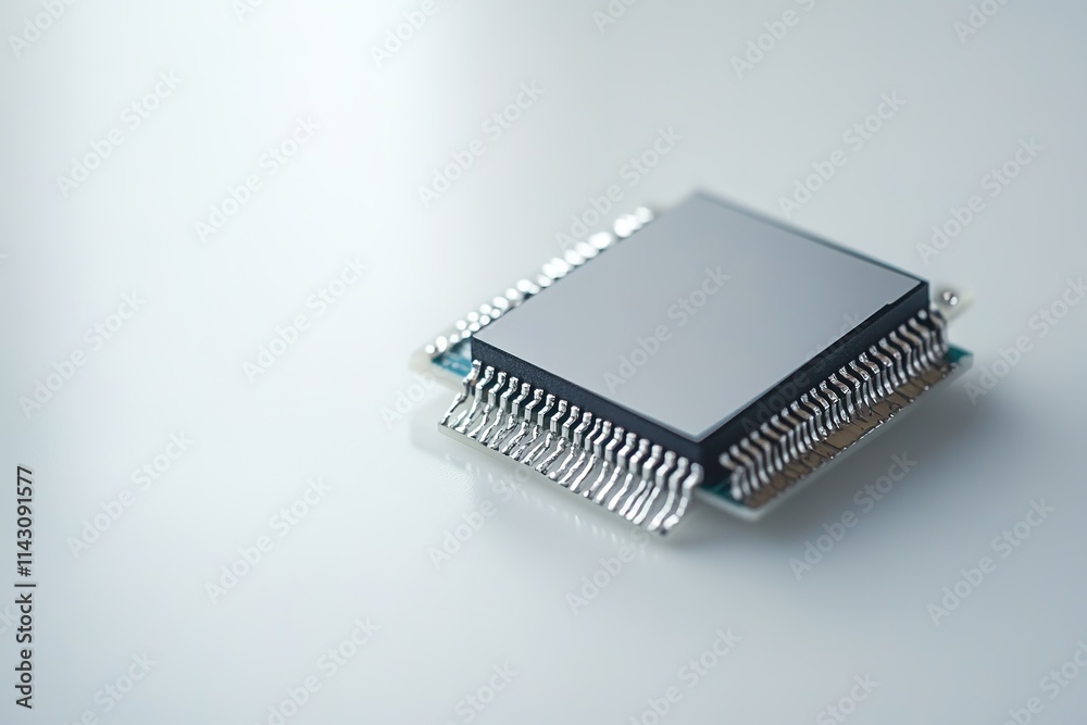 Close-up of microchip on white background with copy space Close-up of microchip on white background with copy space