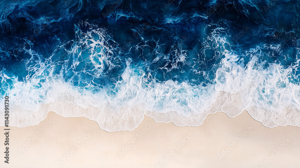 Ocean waves gently lapping on soft beige sand tropical beach nature scene aerial view serenity and calmness Ocean waves gently lapping on soft beige sand tropical beach nature scene aerial view serenity and calmness