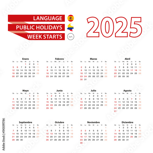 Calendar 2025 in Spanish language with public holidays the country of Colombia in year 2025.