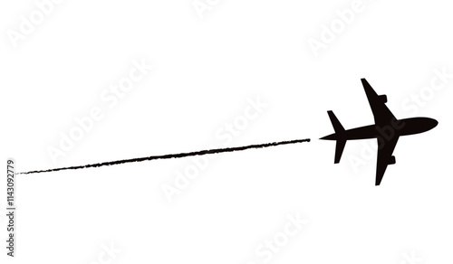 Silhouette of an airplane on a white background. Simple vector illustration. Soaring air plane line path. Aircraft for logo or symbol