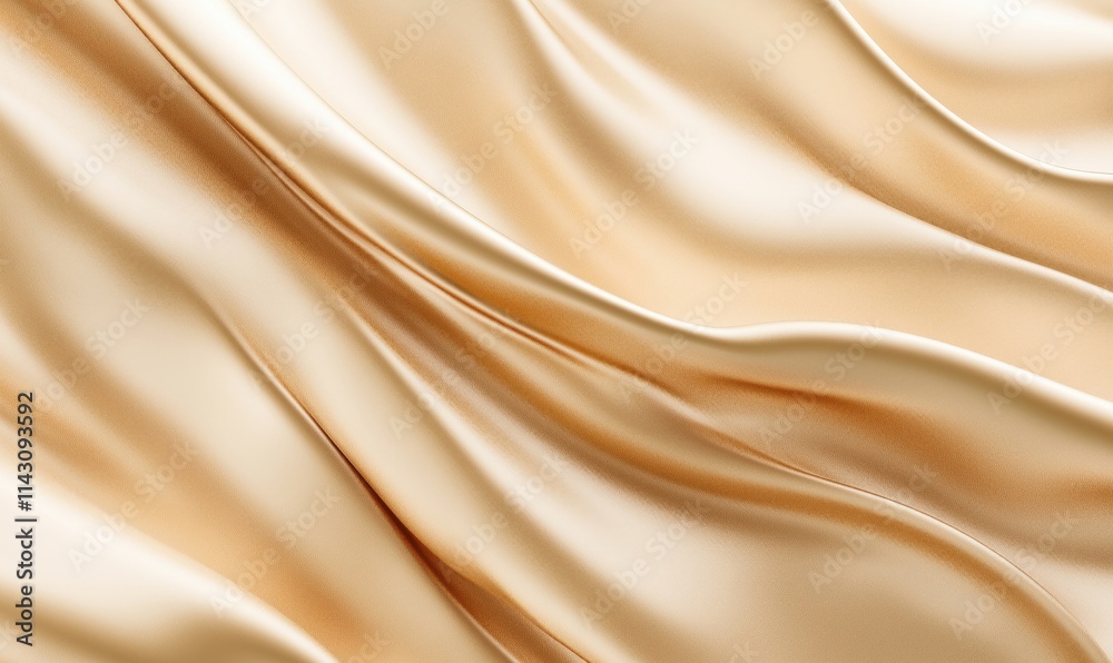 Fototapeta premium Silky smooth fabric texture, flowing waves, soft golden hues, elegant drapery, luxurious appearance, abstract background
