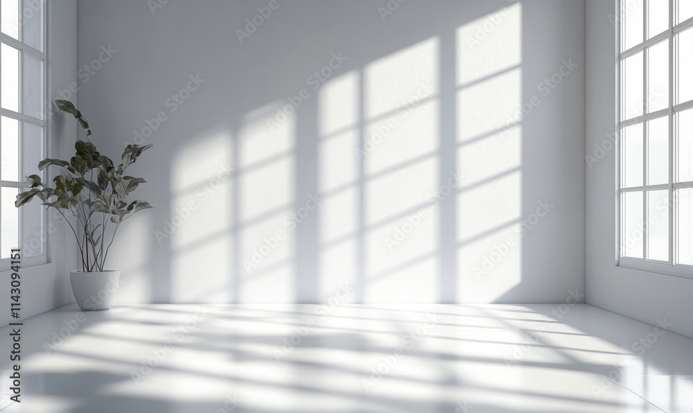 Plant branches with leaves are casting artistic shadows on a clean white wall, creating a minimalist and elegant composition Plant branches with leaves are casting artistic shadows on a clean white wall, creating a minimalist and elegant composition