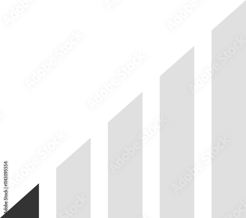 Minimalist increasing graph featuring five bars, with the first bar in black and the remaining four in gray, illustrating growing data against a clean white background
