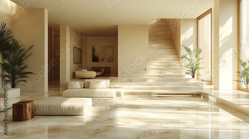 Stylish living room with luxurious marble walls and modern furnishings image