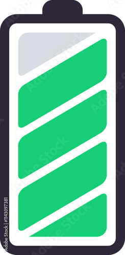 Stylized battery icon featuring three green bars, indicating a medium charge level. Perfect for representing energy, power, or charging status in various technology contexts