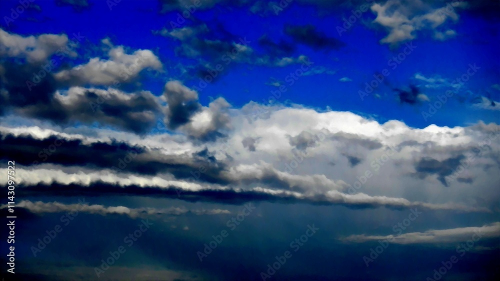 Fototapeta premium Blue sky and white and grey clouds Stratocumulus Volutus - abstract sky background with natural pattern of clouds. Topics: weather, meteorology, abstraction, nature, wallpaper, climate, air space