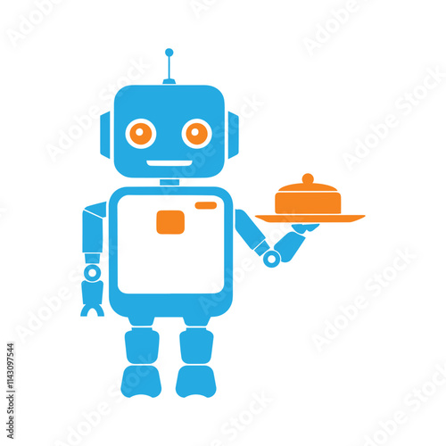 Friendly Restaurant Robot Serving Food Drink Delivery Service Flat Icon Vector