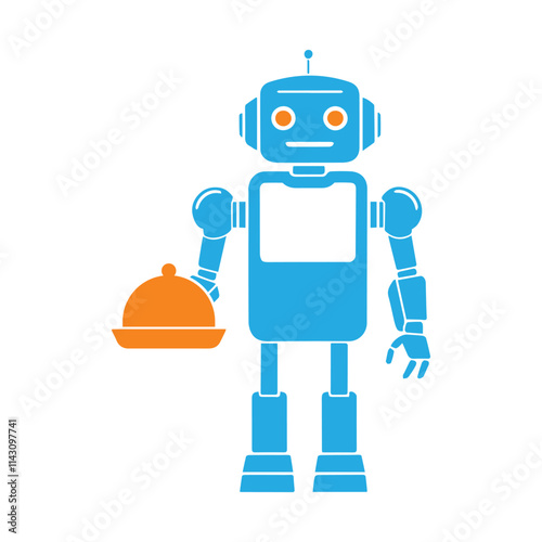 Friendly Restaurant Robot Serving Food Drink Delivery Service Flat Icon Vector