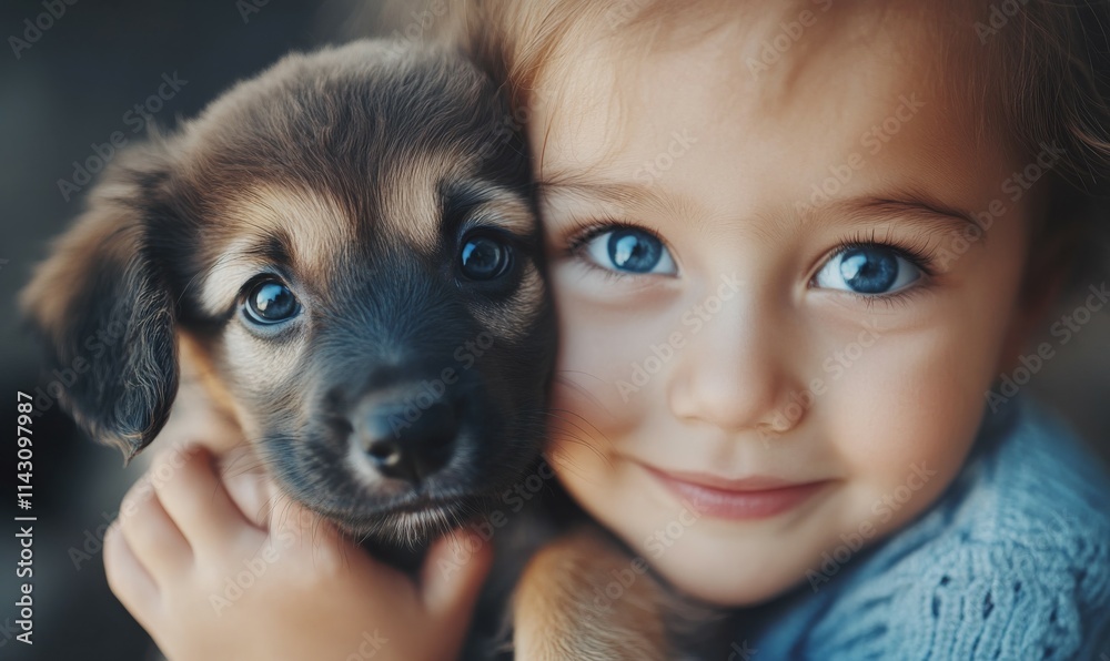Child receiving their first puppy, wide eyes full of wonder and cheeks flushed with happiness, soft focus on the fur and tiny hands, Child receiving their first puppy, wide eyes full of wonder and cheeks flushed with happiness, soft focus on the fur and tiny hands,