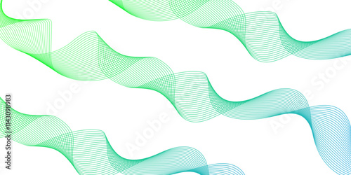 Abstract colorful wavy stripes on white background isolated, minimalistic geometric background with light green and yellow wavy lines form spiral ribbon. Graphic design template banner.	