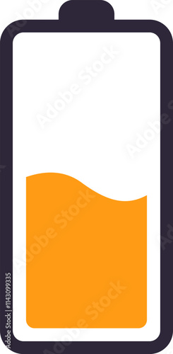 Simple vector illustration of a battery icon with an orange fill representing a moderate charge level, suitable for various digital interfaces and applications