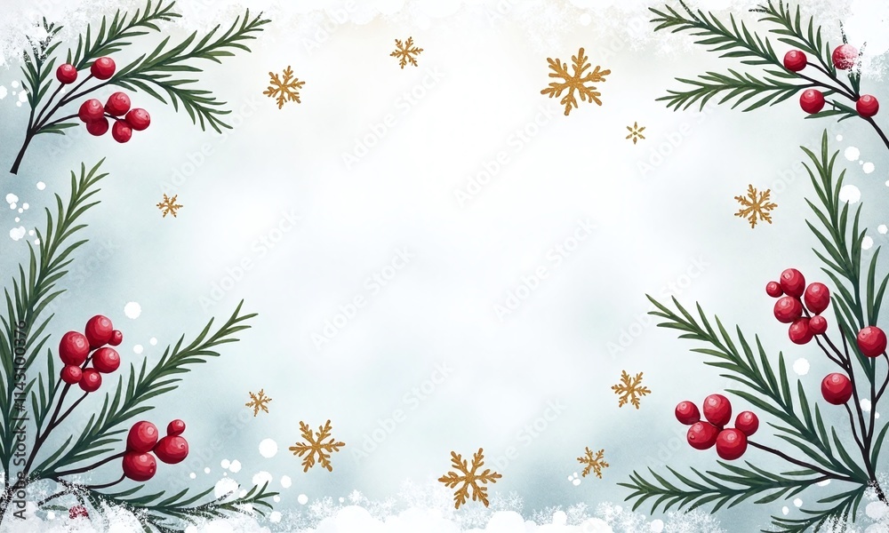 Winter scene botanical illustration frosty background pine branches Winter scene botanical illustration frosty background pine branches