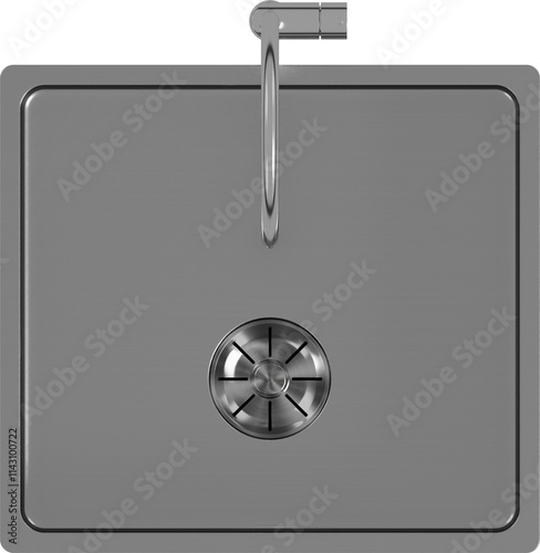 Top view of stainless steel kitchen sink with faucet