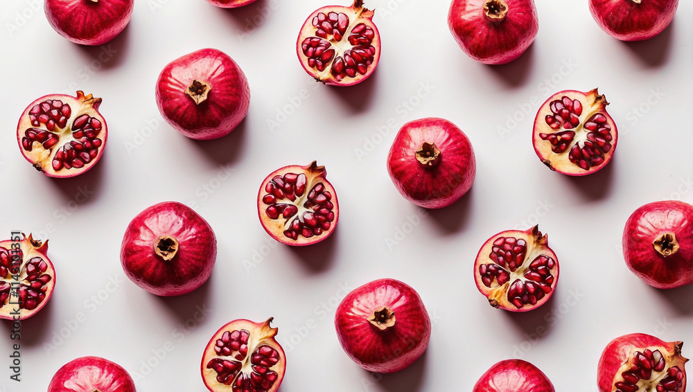 Pattern of fresh pomegranates on white background Pattern of fresh pomegranates on white background